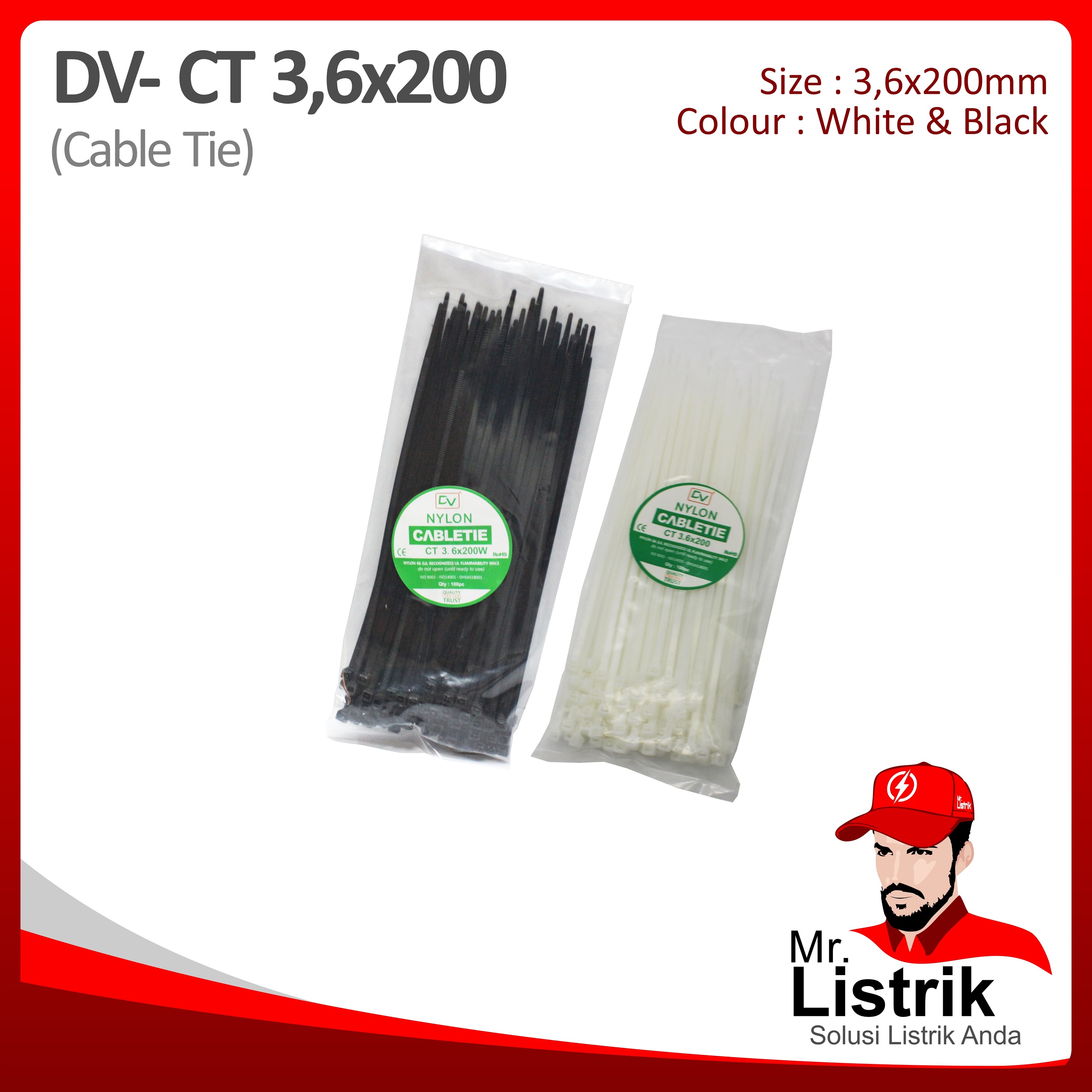 Cable Tie 3.6x200 DV CT3.6x200